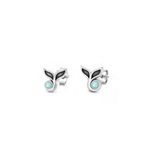 Load image into Gallery viewer, Sterling Silver Oxidized And Polished Whale Tail Larimar Stone Earrings