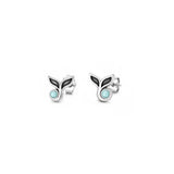 Sterling Silver Oxidized And Polished Whale Tail Larimar Stone Earrings