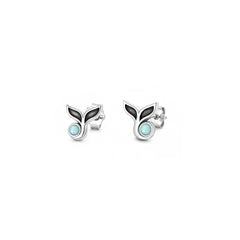 Sterling Silver Oxidized And Polished Whale Tail Larimar Stone Earrings