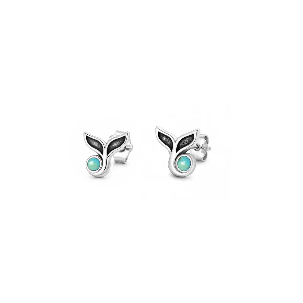 Sterling Silver Oxidized And Polished Whale Tail Turquoise Stone Earrings