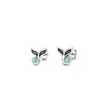 Load image into Gallery viewer, Sterling Silver Oxidized And Polished Whale Tail Turquoise Stone Earrings