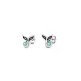Sterling Silver Oxidized And Polished Whale Tail Turquoise Stone Earrings