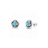 Sterling Silver Oxidized And Polished Blue Lab Opal Flower Earrings