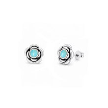 Load image into Gallery viewer, Sterling Silver Oxidized And Polished Turquoise Flower Earrings