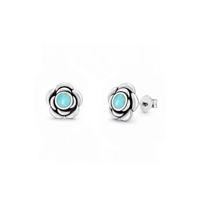 Sterling Silver Oxidized And Polished Turquoise Flower Earrings