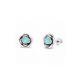 Sterling Silver Oxidized And Polished Turquoise Flower Earrings