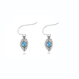 Sterling Silver Oxidized And Polished Leaf Blue Lab Opal Earrings