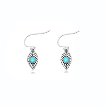 Load image into Gallery viewer, Sterling Silver Oxidized And Polished Leaf Turquoise Stone Earrings