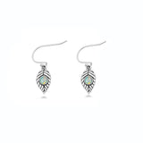 Sterling Silver Oxidized And Polished Leaf White Lab Opal Earrings