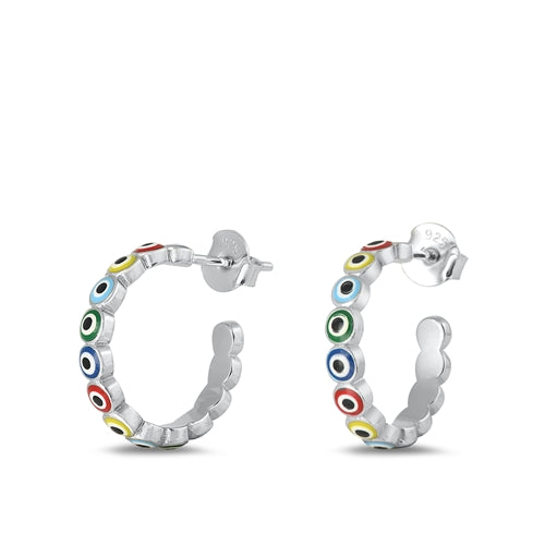 Sterling Silver Rhodium Plated Evil Eye Earrings