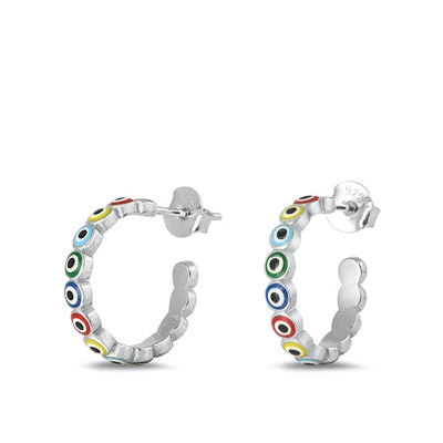 Sterling Silver Rhodium Plated Evil Eye Earrings
