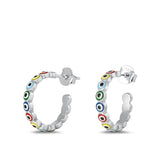 Sterling Silver Rhodium Plated Evil Eye Earrings