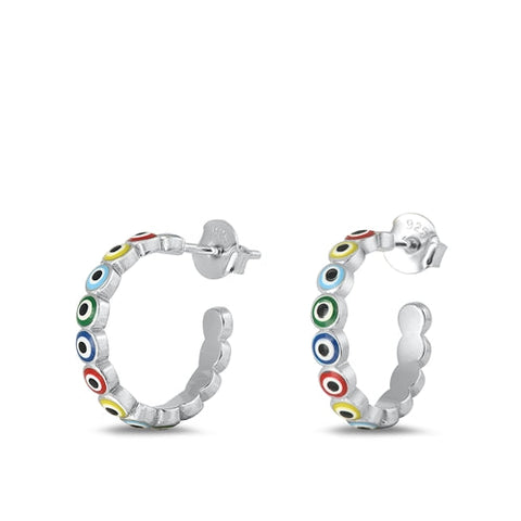 Sterling Silver Rhodium Plated Evil Eye Earrings