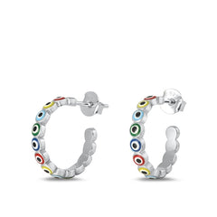 Sterling Silver Rhodium Plated Evil Eye Earrings