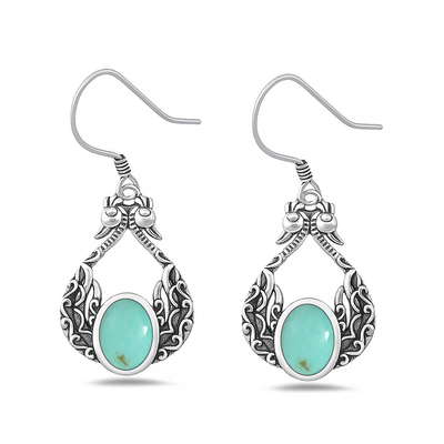Sterling Silver Oxidized Peacock Genuine Turquoise Stone Earrings
