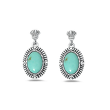 Sterling Silver Oxidized Bali Style Genuine Turquoise Stone Earrings
