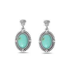 Sterling Silver Oxidized Bali Style Genuine Turquoise Stone Earrings