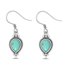 Load image into Gallery viewer, Sterling Silver Oxidized Drop Bali Style Genuine Turquoise Stone Earrings