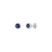 Load image into Gallery viewer, Sterling Silver Oxidized Round Blue Lapis Stone Earrings
