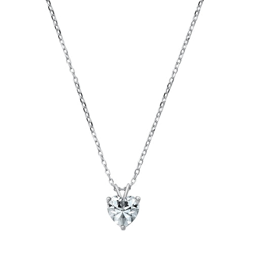 Sterling Silver Heart Solitaire Clear CZ Necklace
