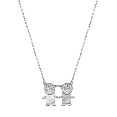 Sterling Silver Little Boys Mother Of Pearl And Clear CZ Necklace