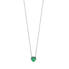 Sterling Silver Rhodium Plated Heart Emerald CZ Necklace