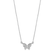 Load image into Gallery viewer, Sterling Silver Rhodium Plated 7.8mm Butterfly Clear CZ Necklace