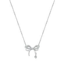 Load image into Gallery viewer, Sterling Silver Rhodium Plated Bow Clear CZ Necklace