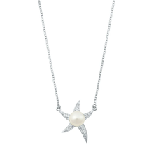 Load image into Gallery viewer, Sterling Silver Starfish And Pearl Clear CZ Necklace