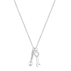 Sterling Silver Rhodium Plated Wrench And Spanner Tool Clear CZ Necklace