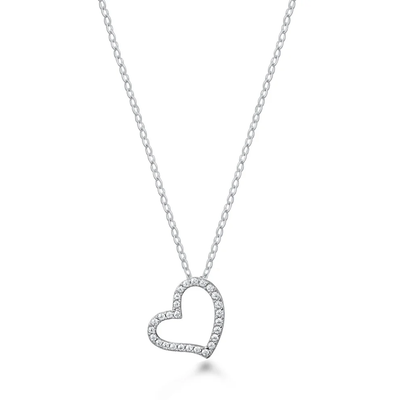 Sterling Silver Rhodium Plated Heart Clear CZ Necklace