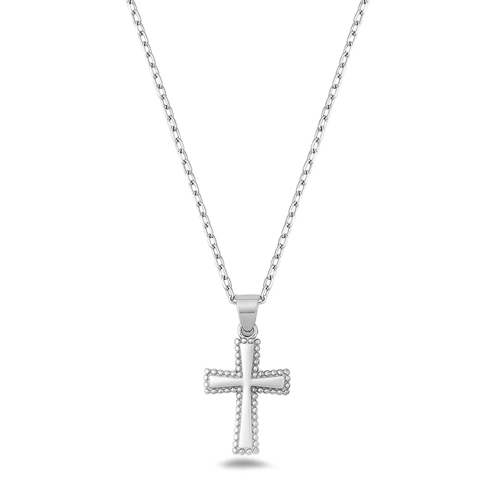 Sterling Silver Rhodium Plated Cross Necklace