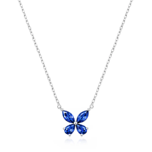 Load image into Gallery viewer, Sterling Silver Rhodium Plated Butterfly Blue Sapphire CZ Necklace