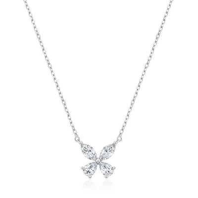 Sterling Silver Rhodium Plated Clear CZ Butterfly Necklace