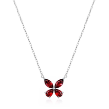 Load image into Gallery viewer, Sterling Silver Rhodium Plated Butterfly Garnet CZ Necklace