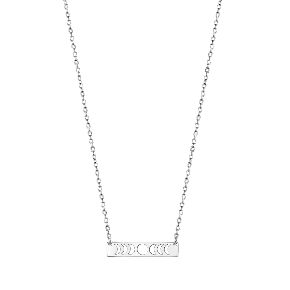 Sterling Silver Rhodium Plated Moon Phases Necklace