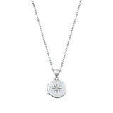 Sterling Silver Rhodium Plated Clear CZ Star Locket Necklace