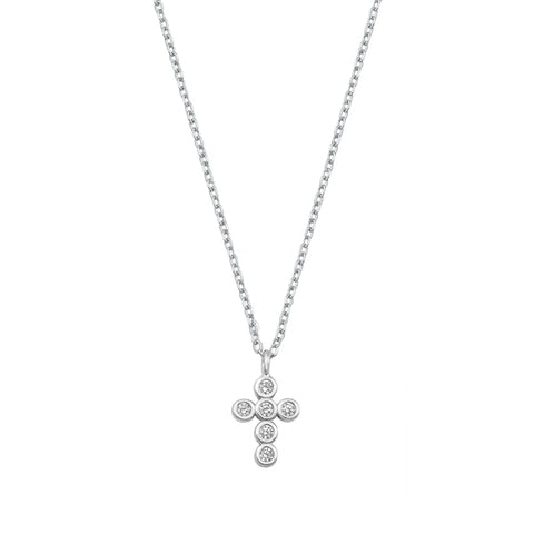 Sterling Silver Rhodium Plated Clear Bezel CZ Cross Necklace