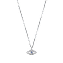 Load image into Gallery viewer, Sterling Silver Rhodium Plated Clear CZ Evil Sapphire Eye Necklace
