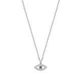 Sterling Silver Rhodium Plated Clear CZ Evil Sapphire Eye Necklace