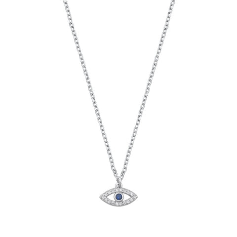 Sterling Silver Rhodium Plated Clear CZ Evil Sapphire Eye Necklace