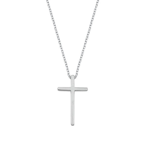 Sterling Silver Rhodium Plated Plain Cross Necklace