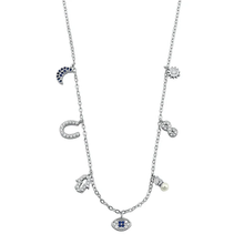 Load image into Gallery viewer, Sterling Silver Rhodium Plated Different Shapes Blue And Clear CZ Necklace