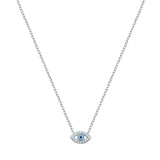 Sterling Silver Rhodium Plated Blue and Clear CZ Evil Eye Necklace
