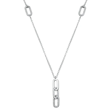 Load image into Gallery viewer, Sterling Silver Rhodium Plated Hook Lock Clear CZ Necklace