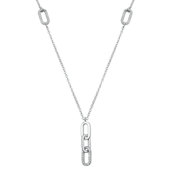 Sterling Silver Rhodium Plated Hook Lock Clear CZ Necklace