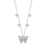 Sterling Silver Rhodium Plated Clear CZ 11.8mm Butterfly Necklace