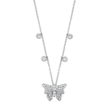 Sterling Silver Rhodium Plated Butterfly Clear CZ Necklace