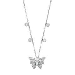 Sterling Silver Rhodium Plated Butterfly Clear CZ Necklace