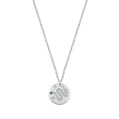 Sterling Silver Rhodium Plated Clear CZ Snake Necklace with Emerald Eye